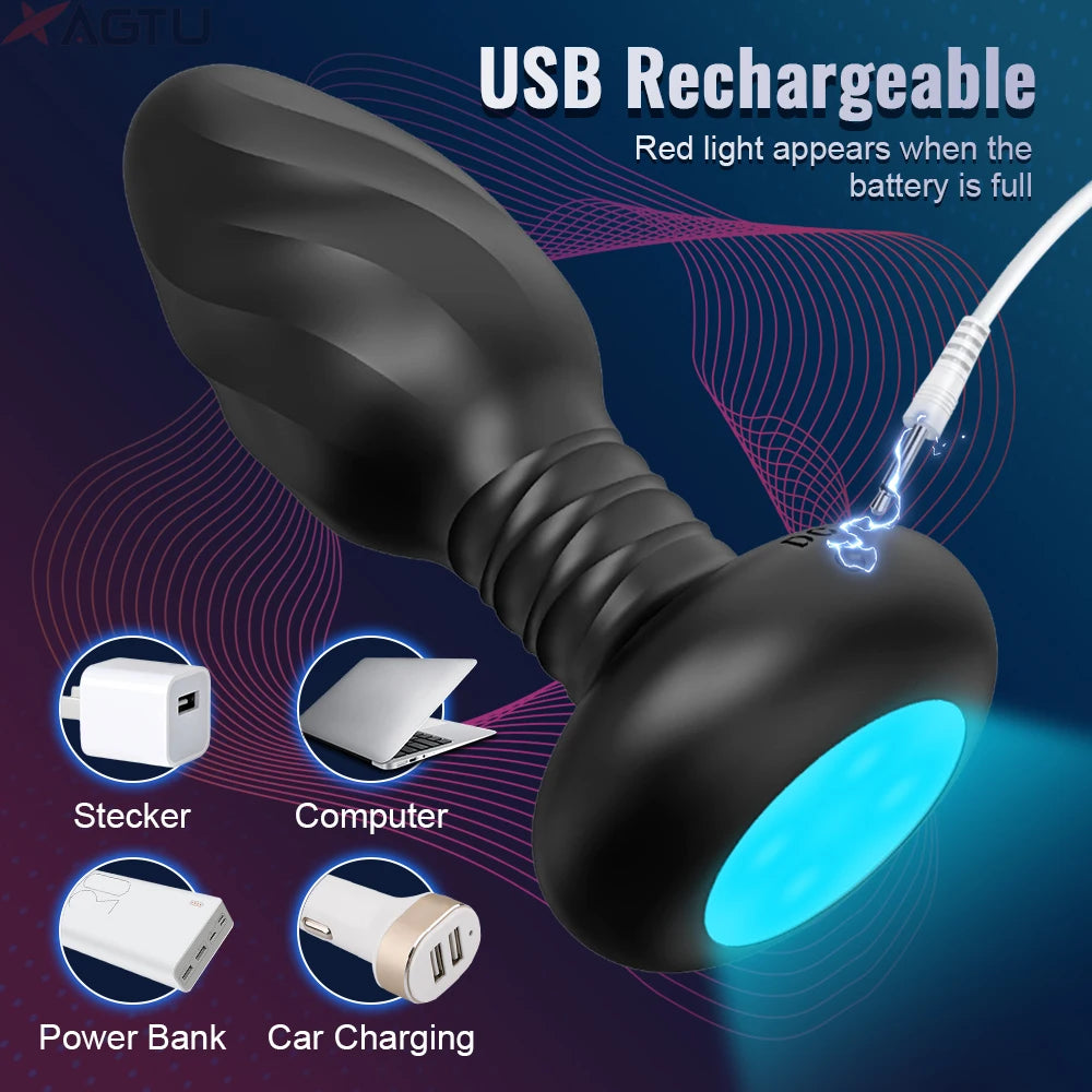 App-Controlled Rotating Vibrating Plug with Flared Base, view 3