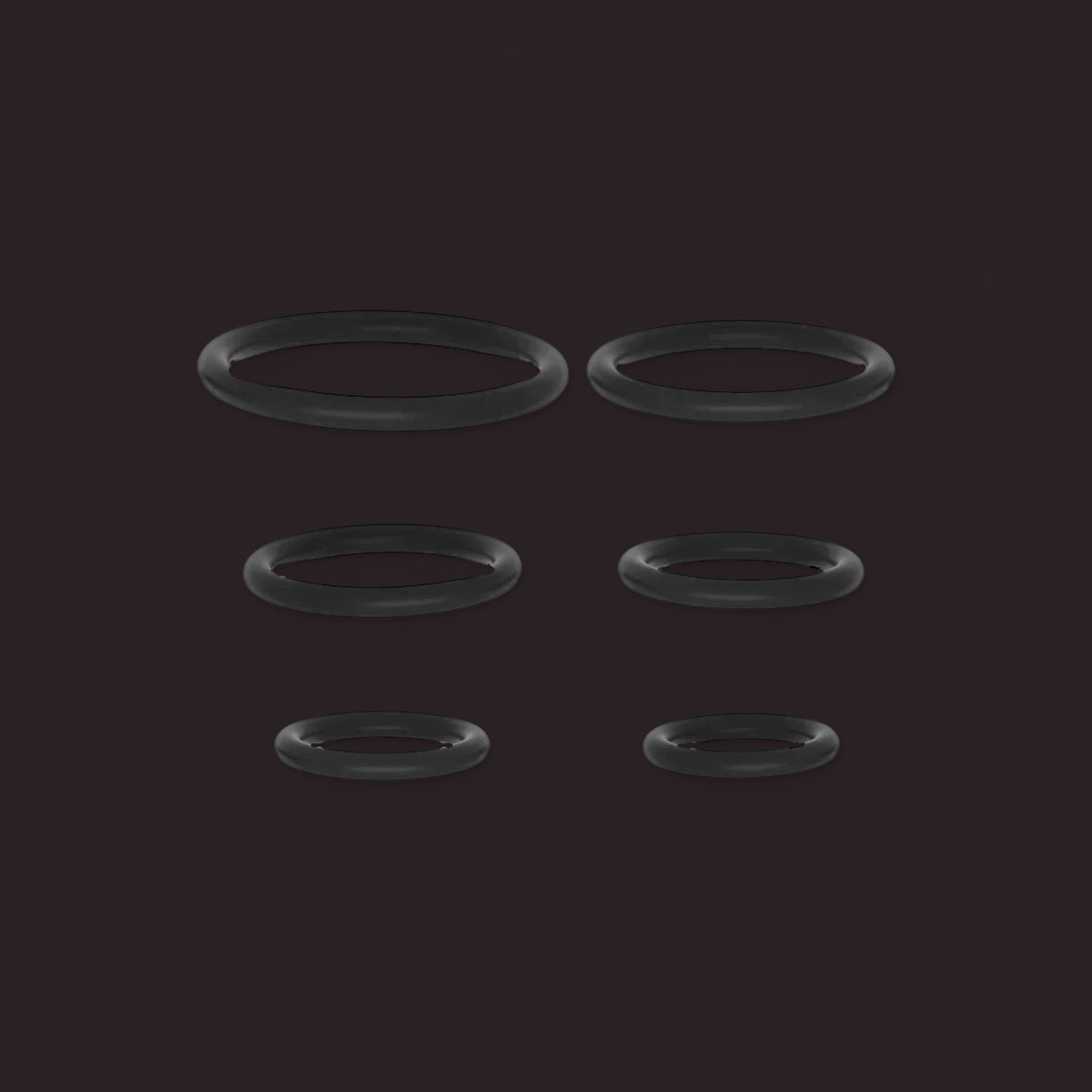 Linnet, silicone ring set in six sizes, front view (Black)