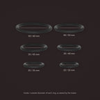 Linnet, silicone ring set in six sizes, with the maker's stated measurements (Black)
