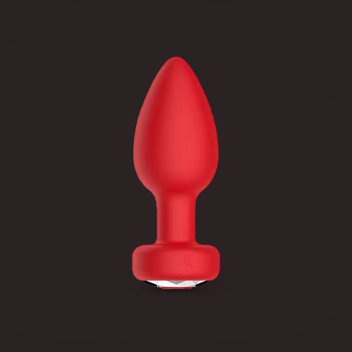 Magpie, app-controlled vibrating jewel plug, front view (Red)