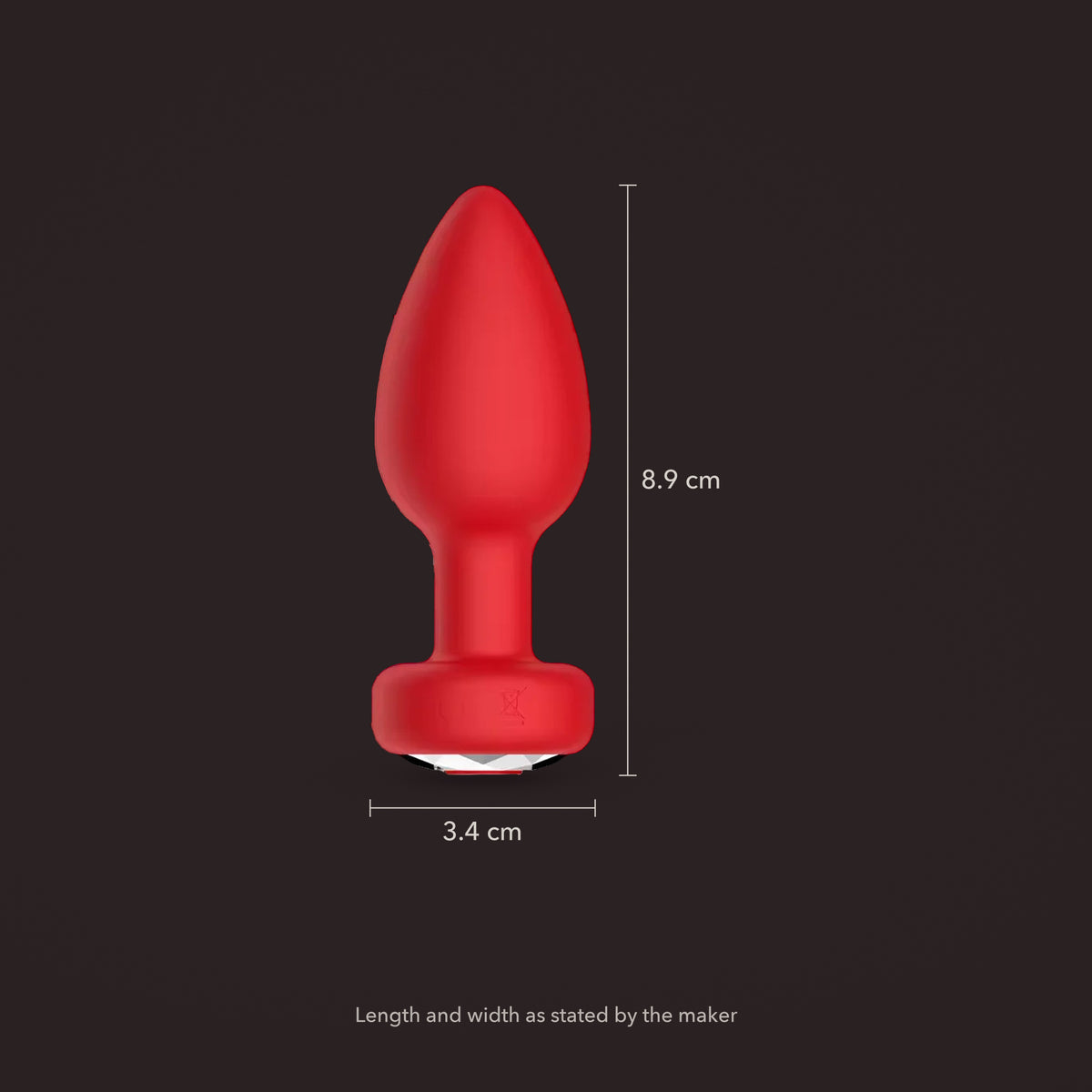 Magpie, app-controlled vibrating jewel plug, with the maker's stated measurements (Red)