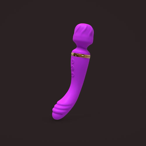 Heron, curved double-ended wand vibrator, front view (Purple)