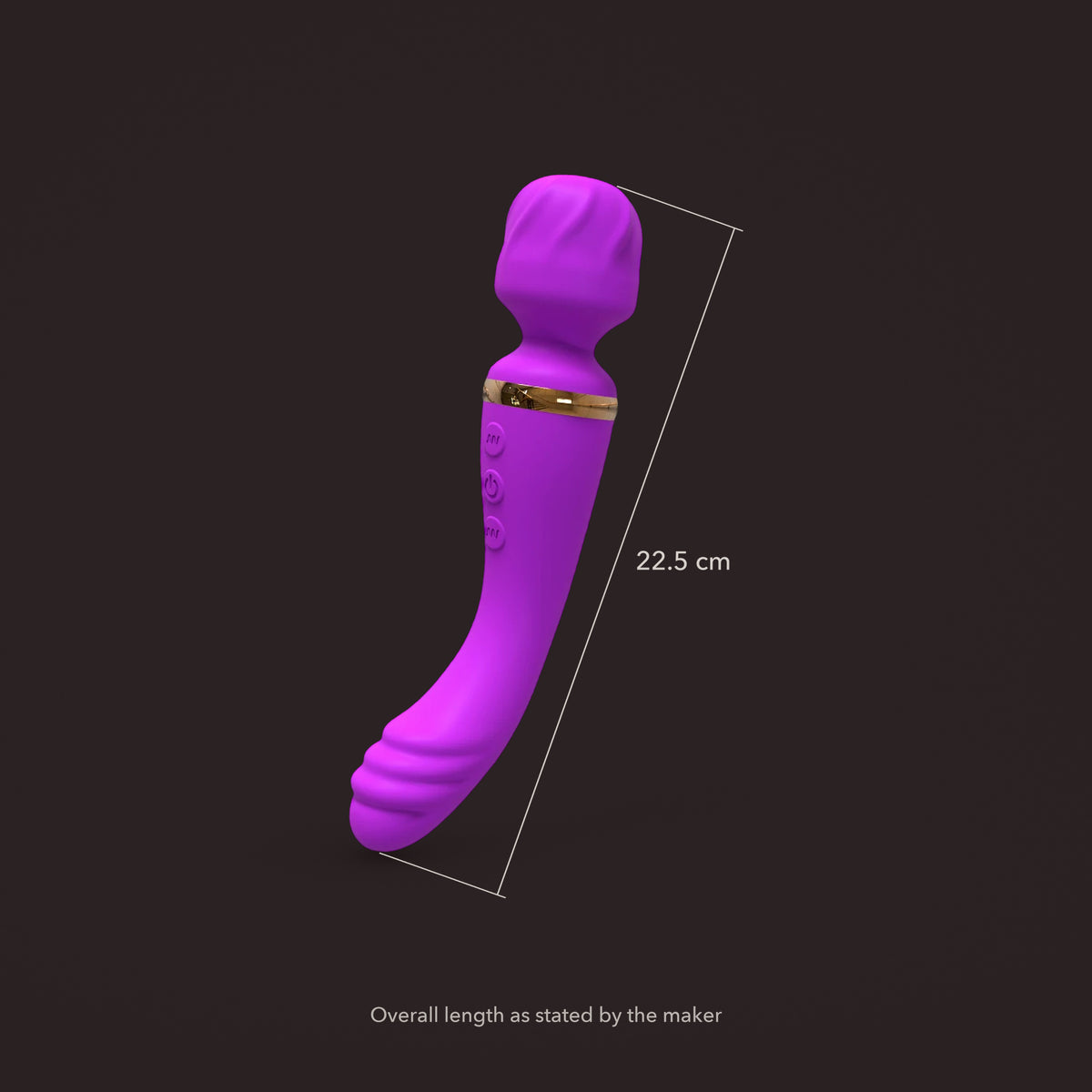 Heron, curved double-ended wand vibrator, with the maker's stated measurements (Purple)