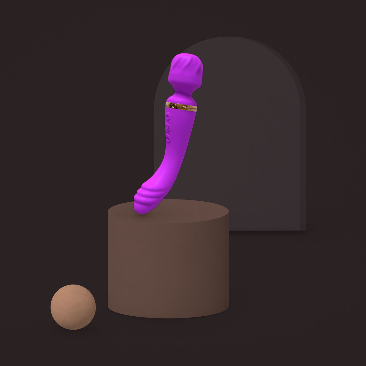 Heron, curved double-ended wand vibrator, on a ceramic plinth (Purple)