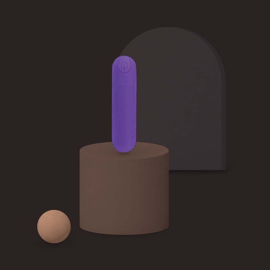 Serin, rechargeable mini bullet vibrator, on a ceramic plinth (Purple)