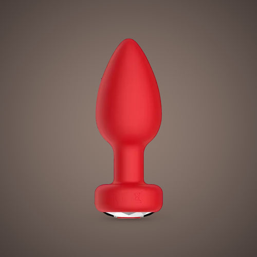 Magpie, app-controlled vibrating jewel plug, front view (Red)