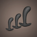 Brolga, curved prostate plug set, the three sizes side by side (Black)