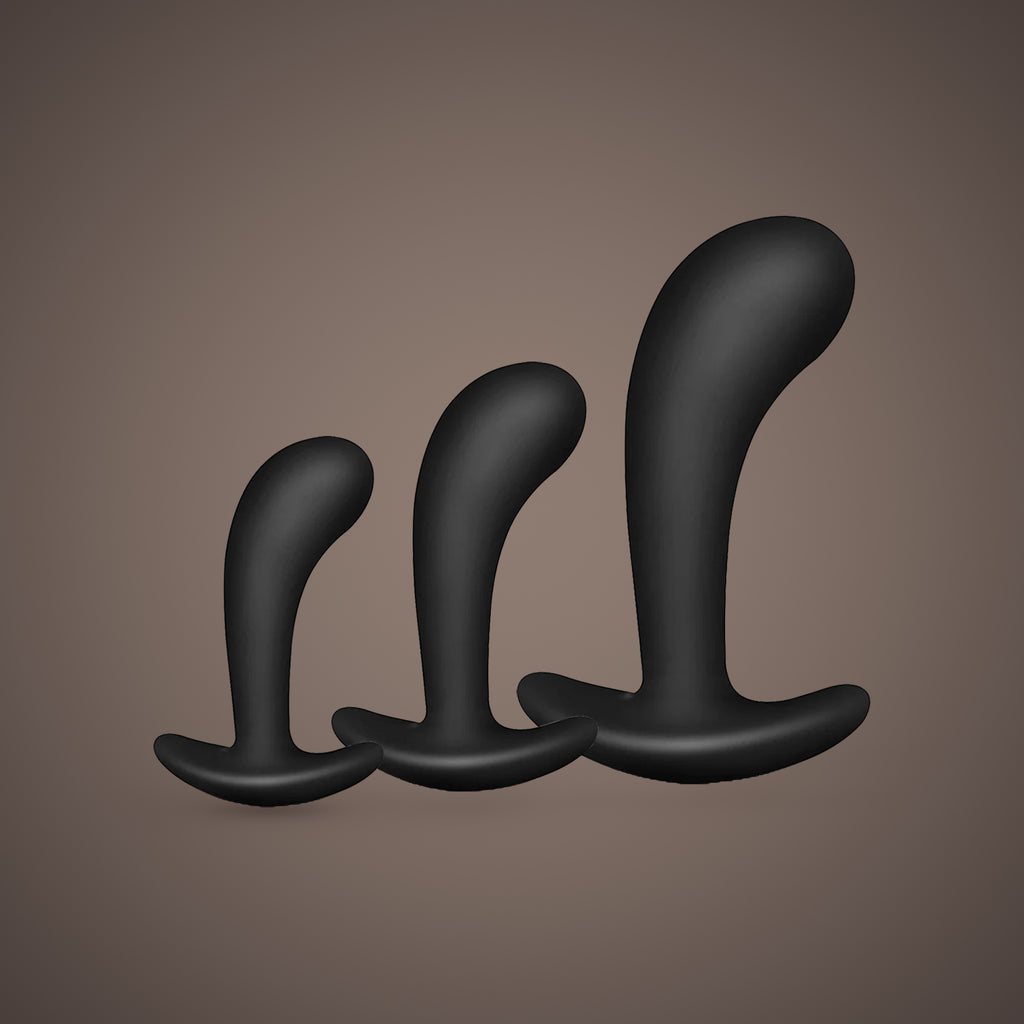 Brolga, curved prostate plug set, the three sizes together (Black)