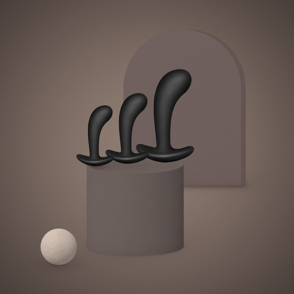 Brolga, curved prostate plug set, on a ceramic plinth (Black)