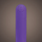 Serin, rechargeable mini bullet vibrator, close-up of the button end (Purple)