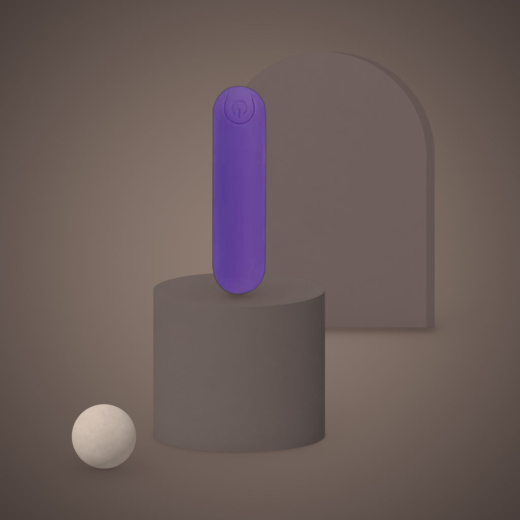 Serin, rechargeable mini bullet vibrator, on a ceramic plinth (Purple)