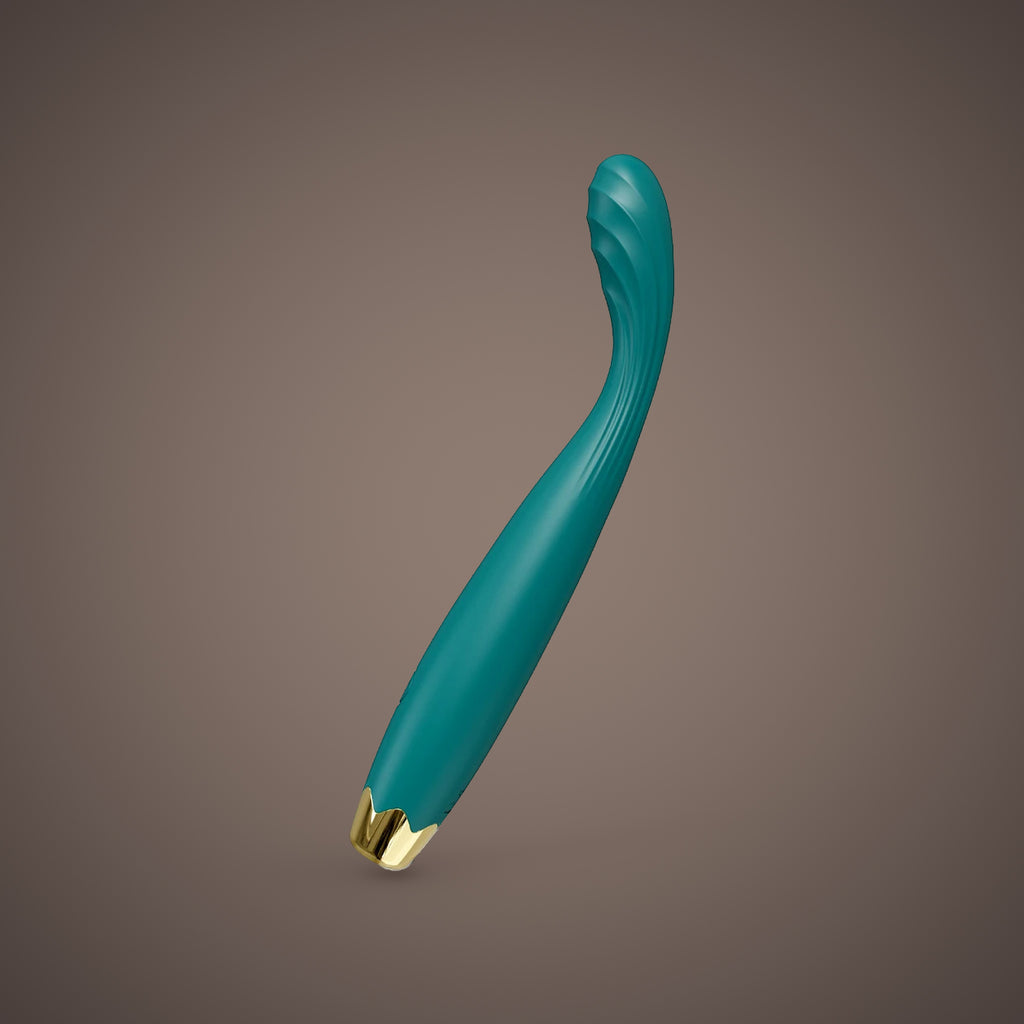 Kea, slim G-spot vibrator with rippled tip, front view (Green)