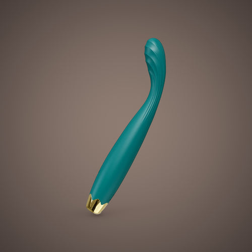 Kea, slim G-spot vibrator with rippled tip, front view (Green)