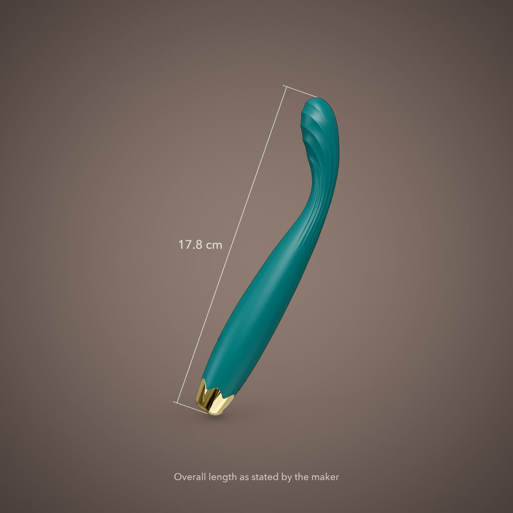 Kea, slim G-spot vibrator with rippled tip, with the maker's stated measurements (Green)